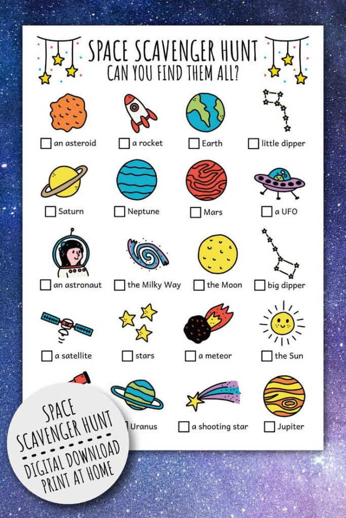 Space Scavenger Hunt For Kids Planetarium Treasure Hunt Galaxy 