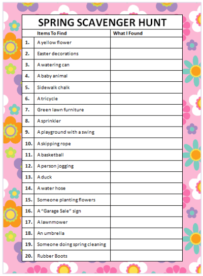 Spring Scavenger Hunt Free Printable Moms Munchkins