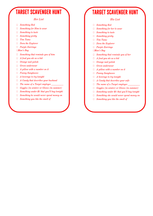 Target Scavenger Hunt Her List his List Printable Pdf Download