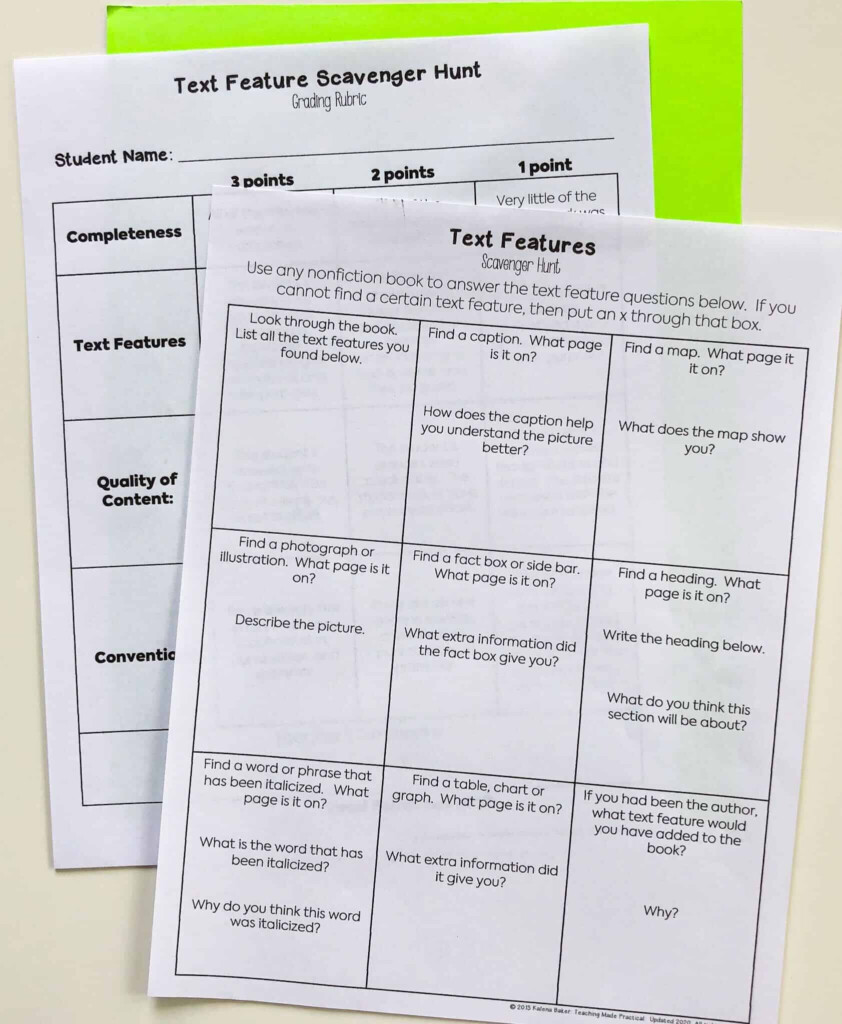 Text Features Scavenger Hunt Ideas Teaching Made Practical