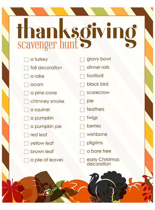 Turkey Scavenger Hunt Printable