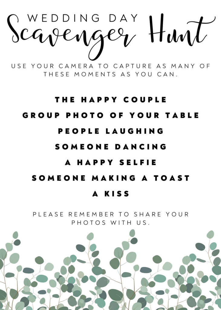 Wedding Scavenger Hunt Ideas FREE Printable Fun Party Pop