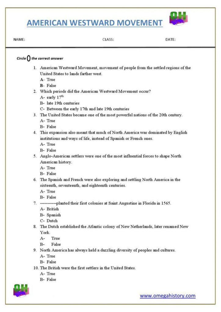 Westward Expansion Of American Westward Movement Free Worksheet PDF 