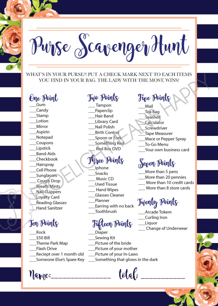 What s In Your Purse Purse Scavenger Hunt Baby Or Bridal Shower 