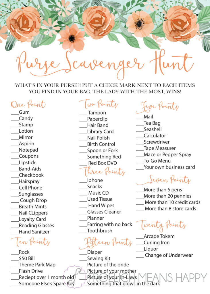 What s In Your Purse Purse Scavenger Hunt Bridal Shower Printable Game 